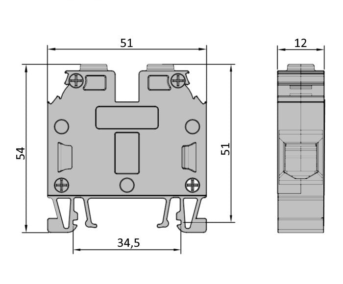 ONKA 16mm2 Screw rail connector terminal for DIN rail 2-wire gray, 1010052