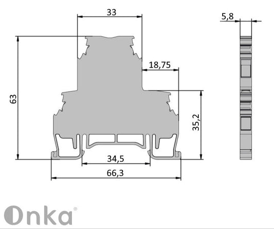 ONKA 2,5mm2, 2 étages Connecteur à vis de rail de connexion Terminal sur rail DIN 4 fils gris, 1010332