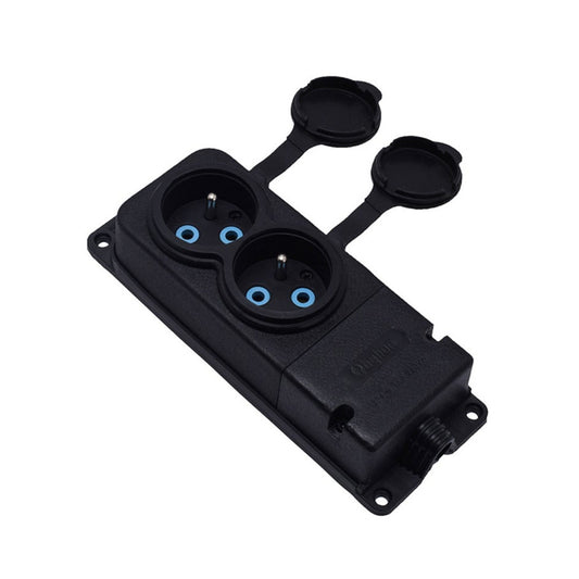 Dvojitá zásuvka gumová černá hermetická na povrch 230V, 16A, IP44, 2P+Z, 2KMP-E, Bylion black double socket , Listwa, gniazdo gumowe podwójne
