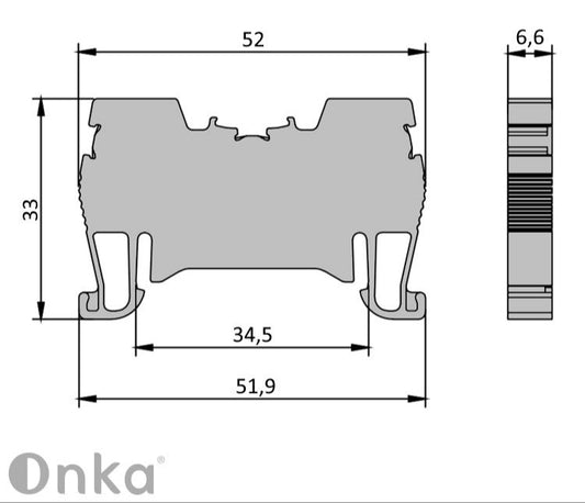 ONKA bornier de connexion à ressort 4mm2 pour rail DIN 2 fils gris, 1020024