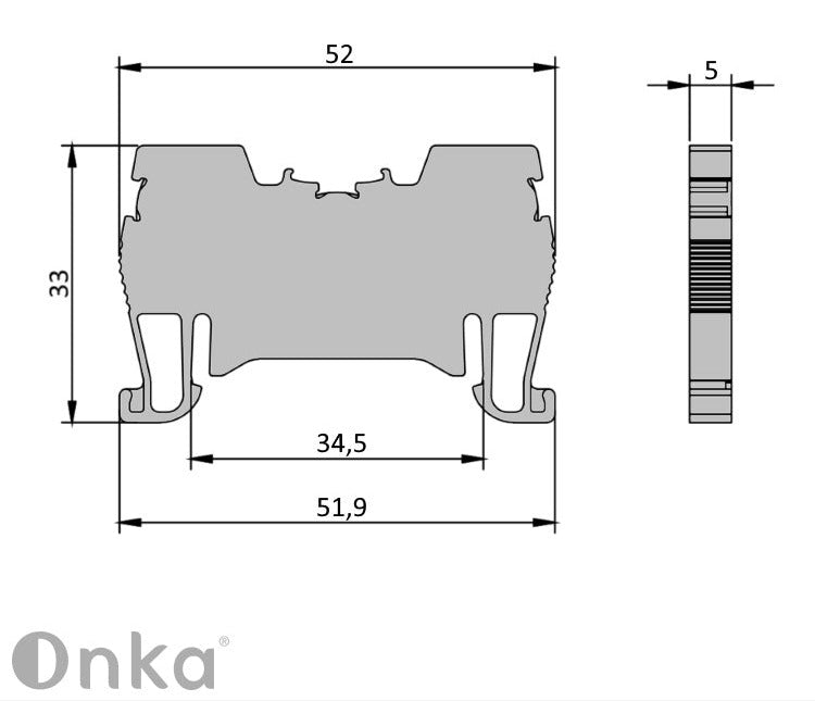 ONKA bornier de connexion à rail DIN 1,5mm2 avec connecteur à ressort 2 fils gris, 1020002