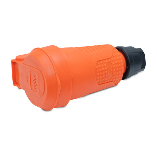 Oranžová hermetický gumová zásuvka IP54 s klapkou 2P+Z 16A 250V RDP-O Bylion