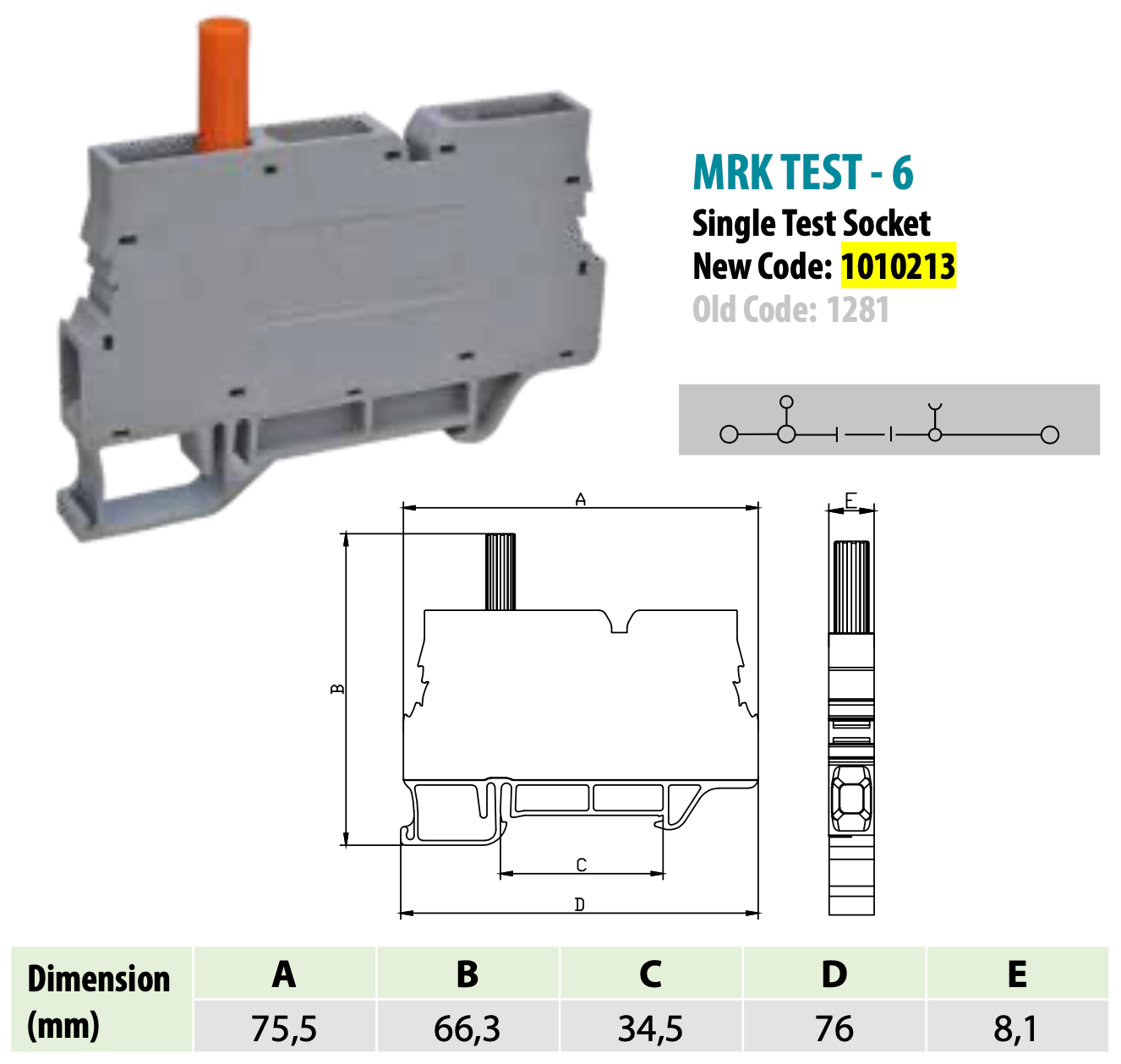 ONKA 6mm2 Screw terminal rail connector with test terminal for DIN rail 2-wire gray, 1010213