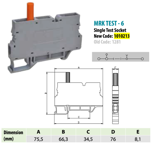 ONKA 6mm2 Connecteur à vis pour rail de connexion avec terminal de test sur rail DIN 2 fils gris, 1010213