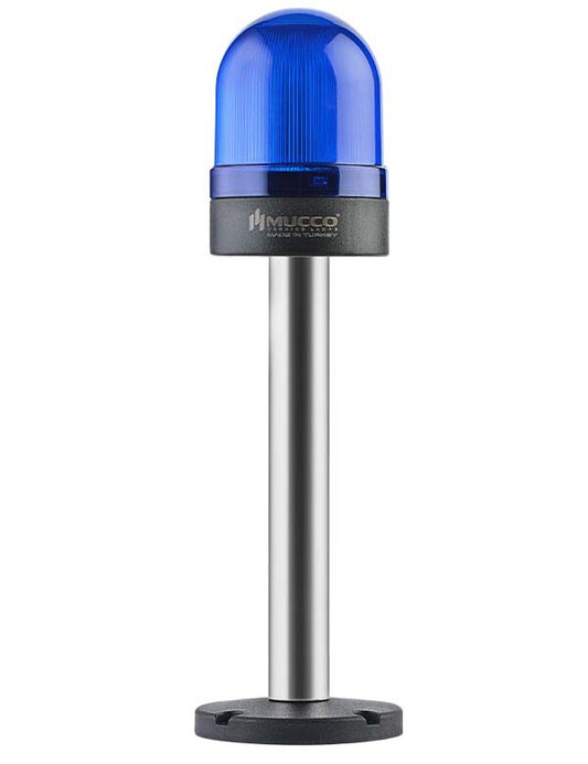 FLASHING ø70 NUT CONNECTING SIGNALING BEACON WITH BUZZER, 40-250V AC/DC, BLUE WITH 20CM EXTENDED TUBE, SNT-S725-FB-4-20T