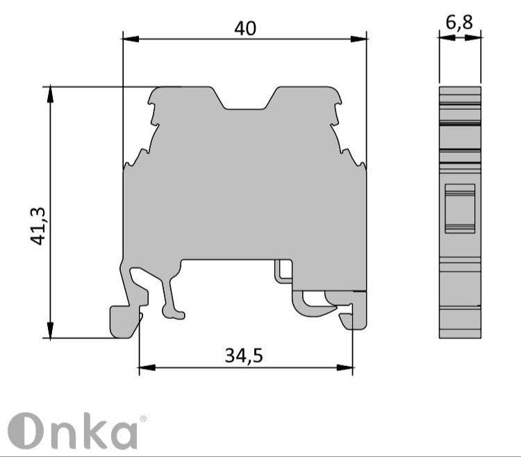 ONKA 4mm2 PE Šroubová kolejnicová spojka svorkovnice terminál na DIN lištu 2-vodičová šedá, 1010220