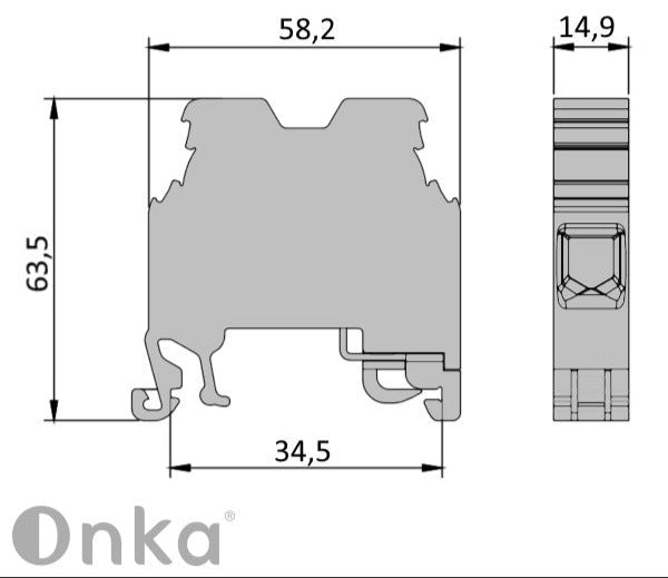 ONKA 35mm2 PE Šroubová kolejnicová spojka svorkovnice terminál na DIN lištu 2-vodičová šedá, 1010225 Principal elektrik