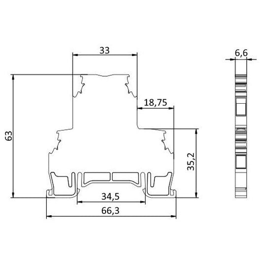ONKA 4mm2, 2 niveaux Connecteur à vis de rail de connexion Terminal sur rail DIN 4 fils gris, 1010368