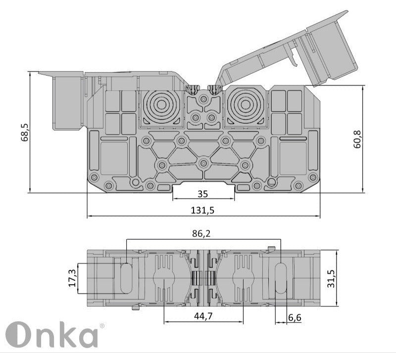 ONKA 70mm2 M8 Šroubová kolejnicová spojka svorkovnice terminál na DIN lištu s ochranným krytem, modrá, 1030048 Principal Elektrik