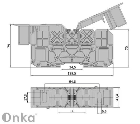 ONKA 120mm2 M10 Šroubová kolejnicová spojka svorkovnice terminál na DIN lištu s ochranným krytem, modrá, 1030076 Principal Elektrik