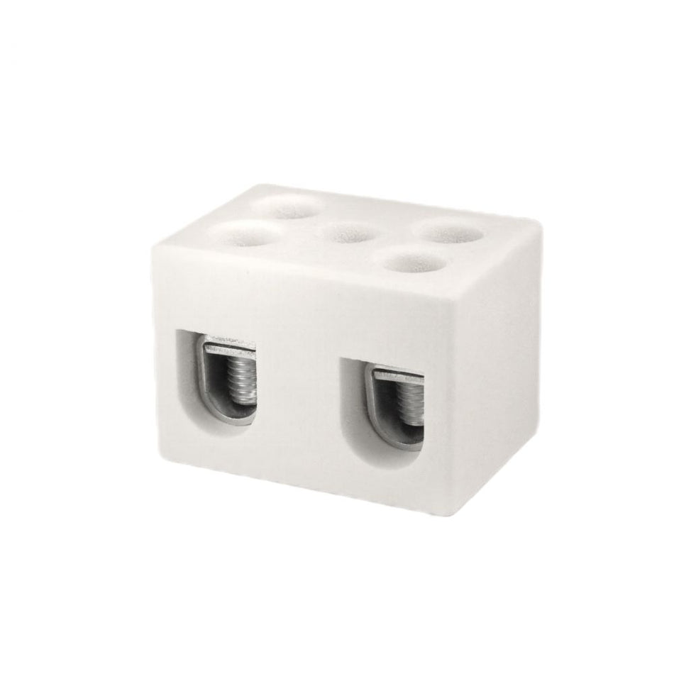 ONKA 25mm2 2-way Steatite / Porcelain / Ceramic connection, 2-rail white fitting