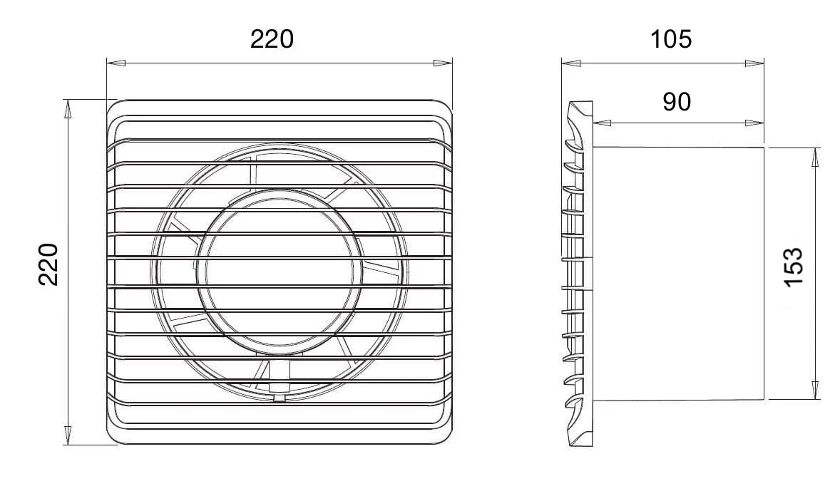 ARS - white wall-mounted axial bathroom / WC fan white with grille silent 150mm, 280 m3/h, 340043