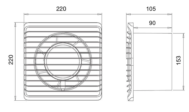 ARS - bÍlý nástěnný axiální koupelnový / WC ventilátor bílý s mřížkou tichý 150mm, 280 m3/h, 340043