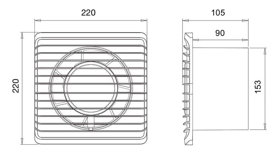 ARS - white wall-mounted axial bathroom / WC fan white with grille silent 150mm, 280 m3/h, 340043