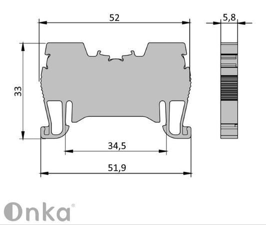 ONKA bornier de connexion à ressort 2,5mm2 pour rail DIN 2 fils gris, 1020013