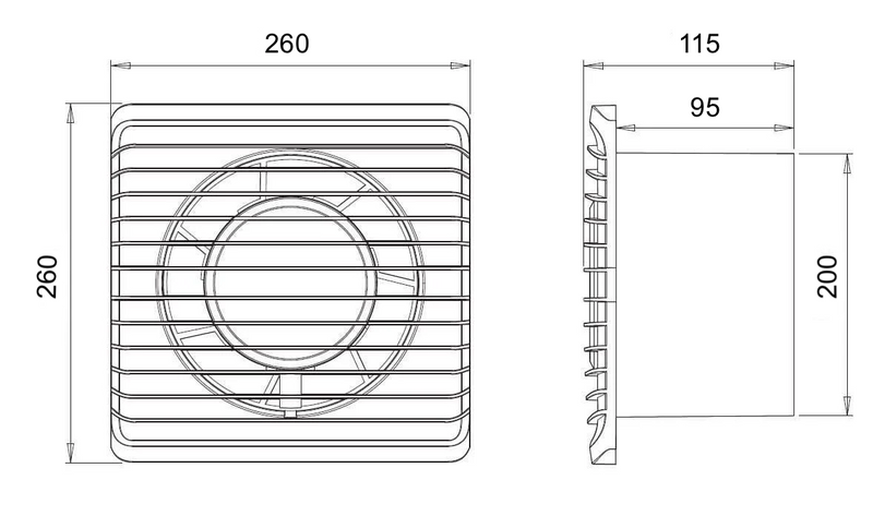 ARS - bÍlý nástěnný axiální koupelnový / WC ventilátor bílý s mřížkou tichý 200mm, 300 m3/h, 340049