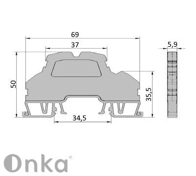 ONKA 2,5mm2, connecteur à ressort à 2 niveaux pour bornier Terminal sur rail DIN 4 fils gris, 1020379