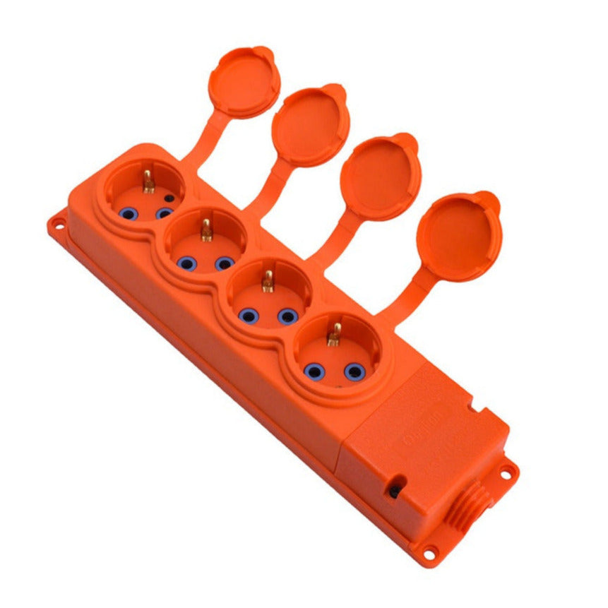 4x gumová zásuvka "gumová" oranžová s víkem hermetický IP44 230V, 16A, SCHUKO 2P+Z, 4KMP-F, Bylion four way socket orange Listwa, gniazdo gumowe poczwórne  kolor pomarańczowy