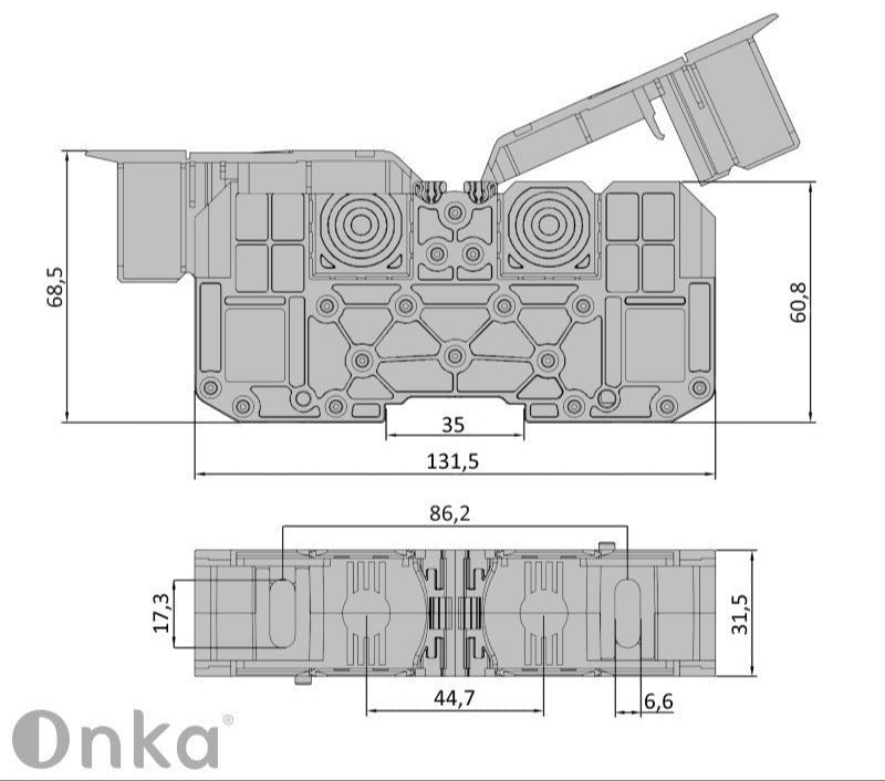 ONKA 95mm2 M8 Šroubová kolejnicová spojka svorkovnice terminál na DIN lištu s ochranným krytem, šedá, 1030059 Principal Elektrik