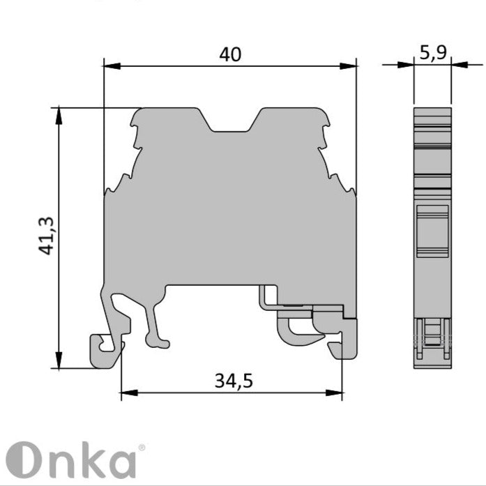 ONKA 2,5mm2 PE Connecteur à vis pour rail DIN bornier terminal 2 fils gris, 1010219