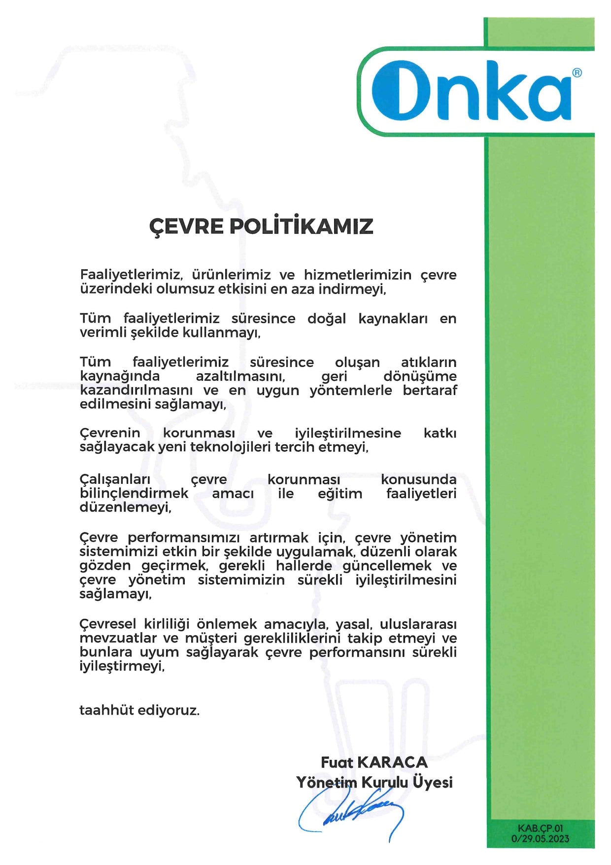 Environmentální politika výrobce – dokument o ochraně životního prostředí
