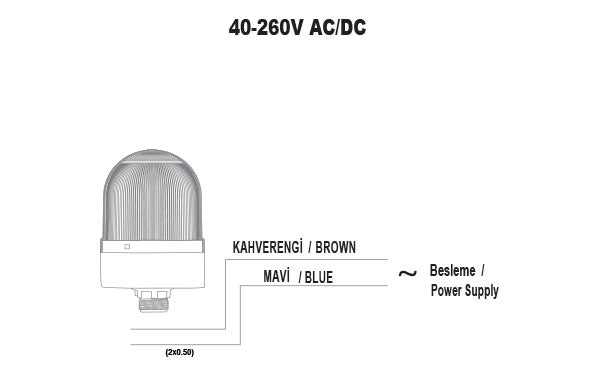 BLIKAJÍCÍ ø70 MATICE KONN. SIGNALIZAČNÍ MAJÁK S BZUČÁKEM, 40-250V AC/DC, MODRÝ S 10CM PRODLOUŽENOU TRUBKOU, SNT-S725-FB-4-10T