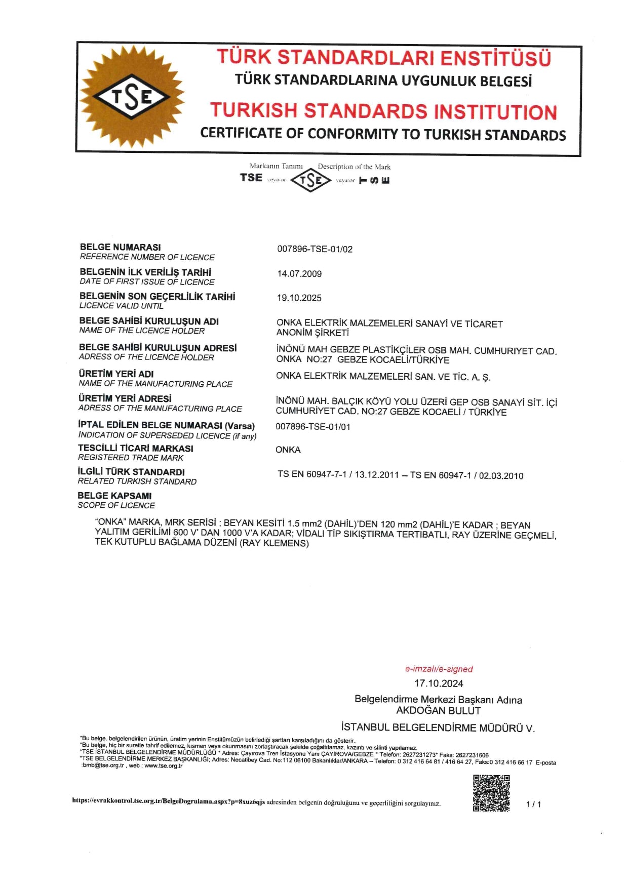 Certifikát TSE 60947 – norma pro spínací zařízení
