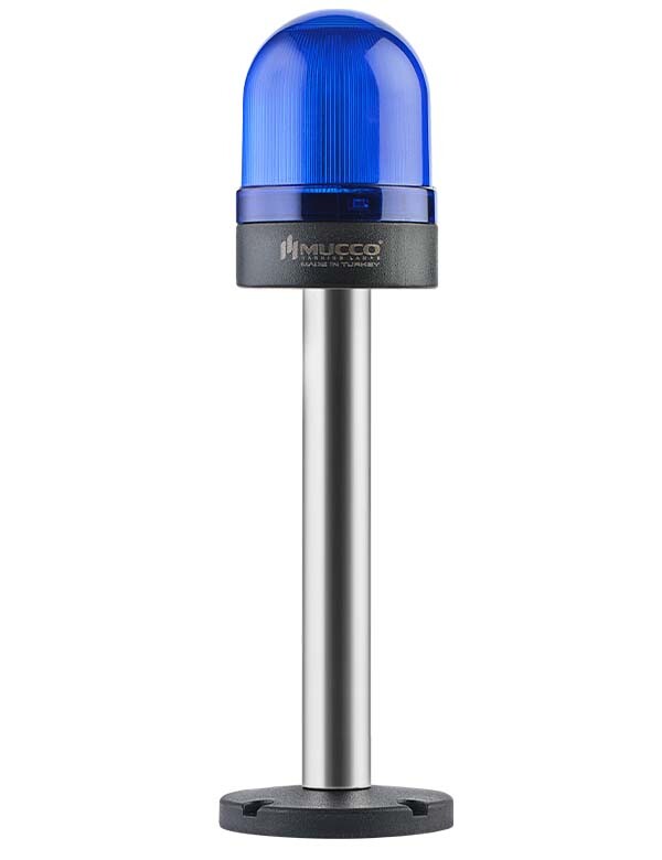 FLASHING ø70 NUT CONNECTING SIGNALING BEACON WITH BUZZER, 40-250V AC/DC, BLUE WITH 20CM EXTENDED TUBE, SNT-S725-FB-4-20T