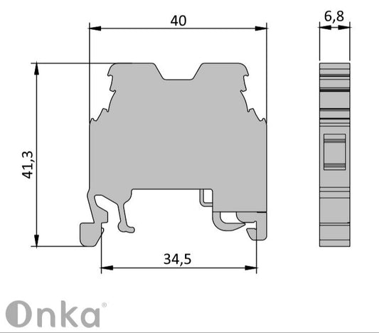 ONKA connecteur à vis de rail de montage 4mm2 PE bornier terminal sur rail DIN 2 fils gris, 1010220